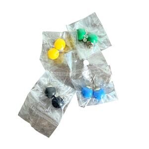🍭6/$30 New Set of Four Bauble Circle Post Stud Earrings Black Blue Green Yellow
